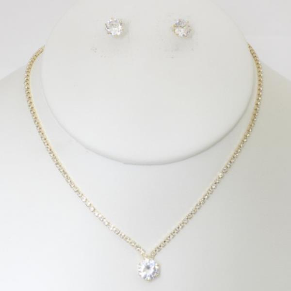 CZ RHINESTONE NECKLACE EARRING SET