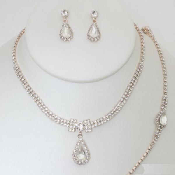 RHINESTONE NECKLACE EARRING BRACELET SET