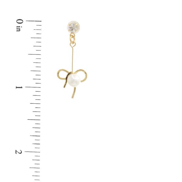 SODAJO DAINTY BOW CZ PEARL BEAD GOLD DIPPED EARRING