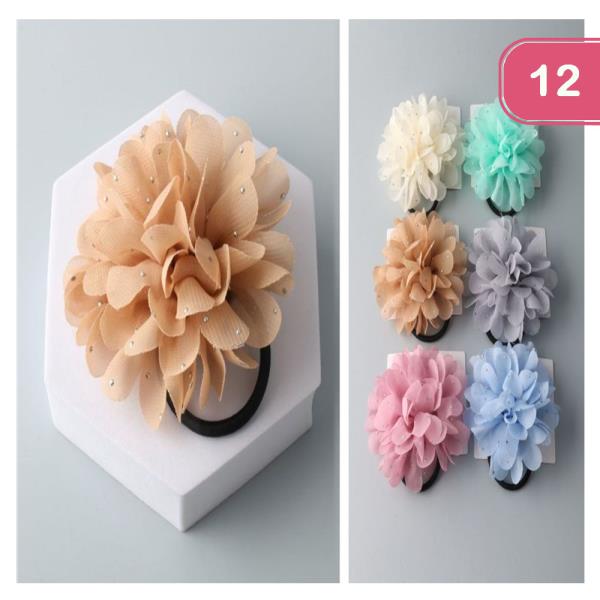 STUDDED SHEER ROSETTE HAIR TIE (12 UNITS)