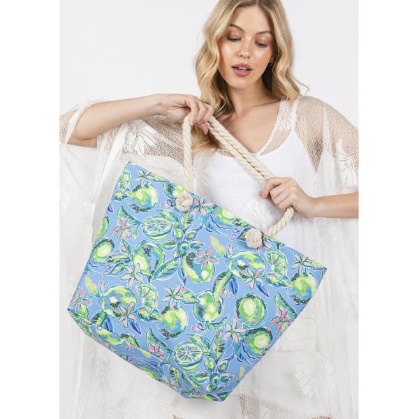 HAND DRAWN LIME PRINT BEACH TOTE BAG