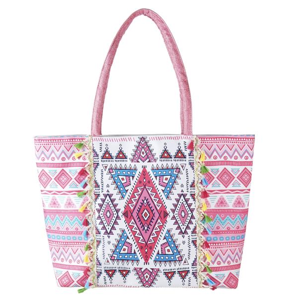 BOHO PRINT FRINGE TOTE BAG