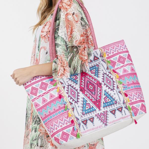 BOHO PRINT FRINGE TOTE BAG