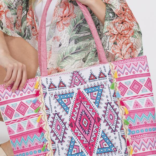 BOHO PRINT FRINGE TOTE BAG