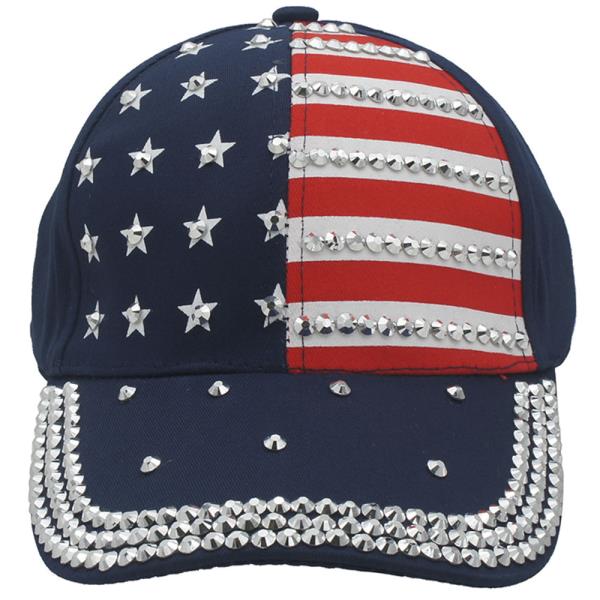 RHINESTONE STUDDED AMERICAN FLAG CAP