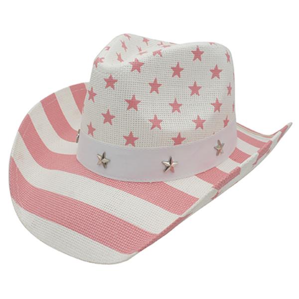 PINK AMERICAN FLAG STRAW COWBOY HAT