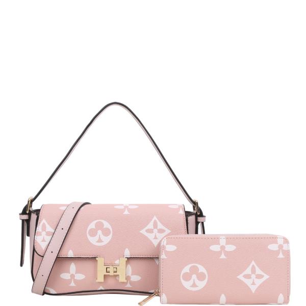 FLOWER PATTERN H BUCKLE CROSSBODY BAG WITH WALLET