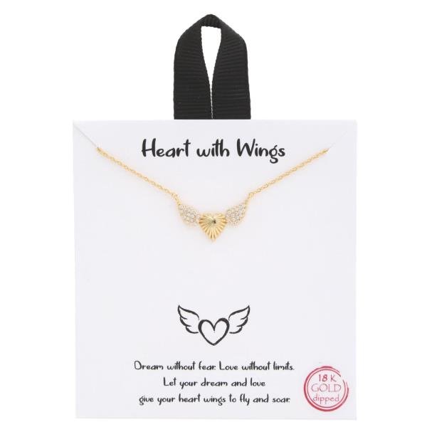 18K GOLD RHODIUM DIPPED HEART WITH WINGS NECKLACE