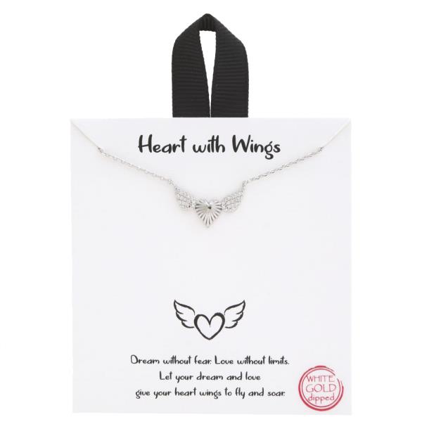 18K GOLD RHODIUM DIPPED HEART WITH WINGS NECKLACE