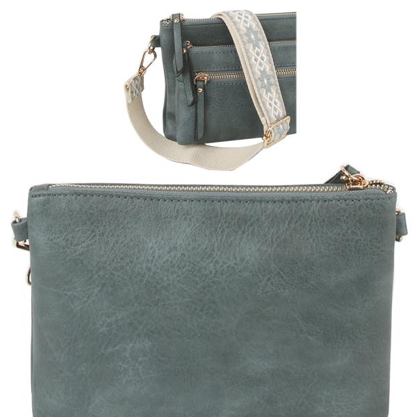 SMOOTH ZIPPER CROSSBODY W DESIGN STRAP