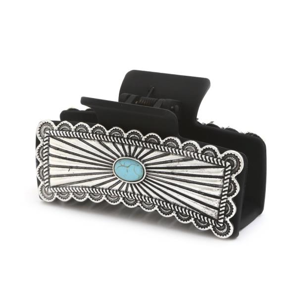 WESTERN RECTANGLE TURQUOISE BEAD CLAW HAIR CLIP