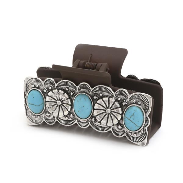 WESTERN TURQUOISE BEAD CLAW HAIR CLIP