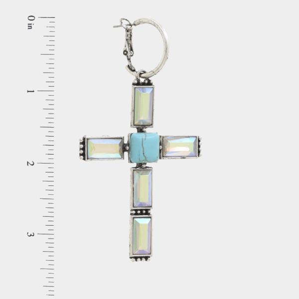 RHINESTONE CROSS HOOP EARRING