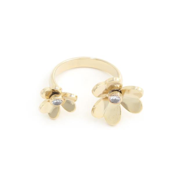 SODAJO DOUBLE FLOWER CZ ADJUSTABLE GOLD DIPPED RING