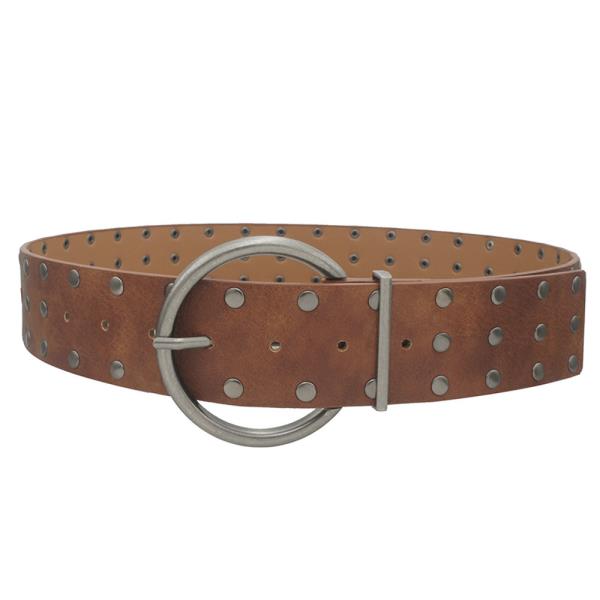 PLUS WIDE CIRCLE BUCKLE STUDDED WASHED STRAP BELT