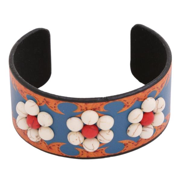 WESTERN STYLE MARBLING STONE FLOWER CUFF BRACELET