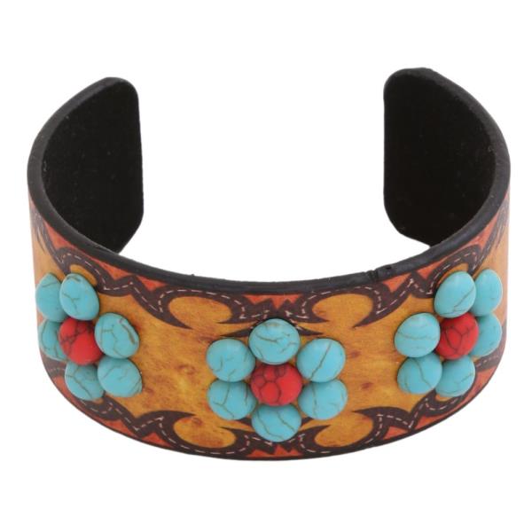 WESTERN STYLE MARBLING STONE FLOWER CUFF BRACELET