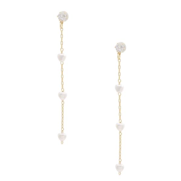 SODAJO CZ HEART PEARL BEAD CHAIN GOLD DIPPED EARRING