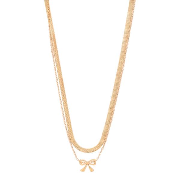 SDJ 2 LAYERED METAL CHAIN RIBBON PENDANT NECKLACE