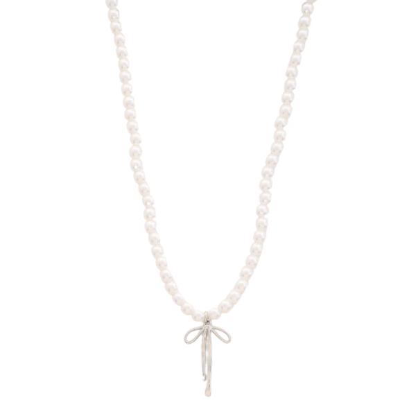 SDJ PEARL RIBBON BOW PENDANT NECKLACE