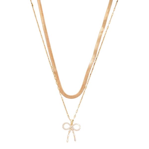 SDJ METAL CHAIN RIBBON BOW PENDANT NECKLACE