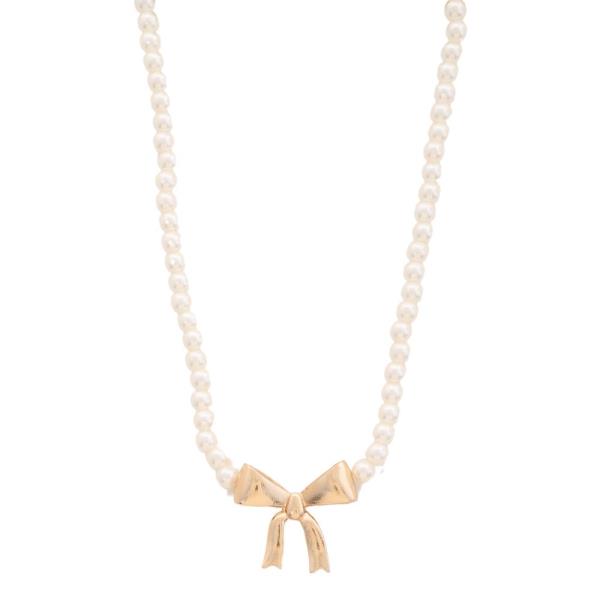 SDJ PEARL RIBBON BOW PENDANT NECKLACE