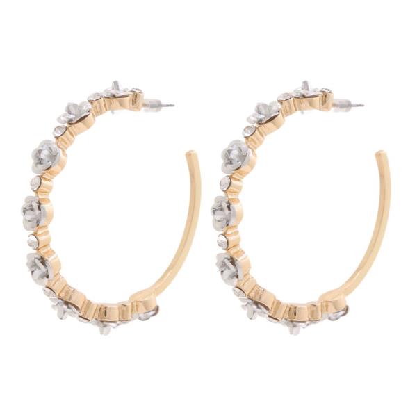 SDJ FLOWER RHINESTONE C HOOP EARRING