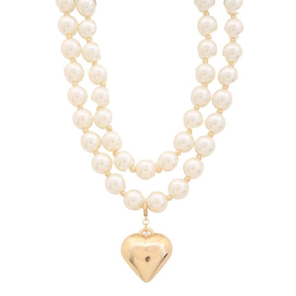 SDJ 2 LAYERED PEARL HEART PENDANT NECKLACE