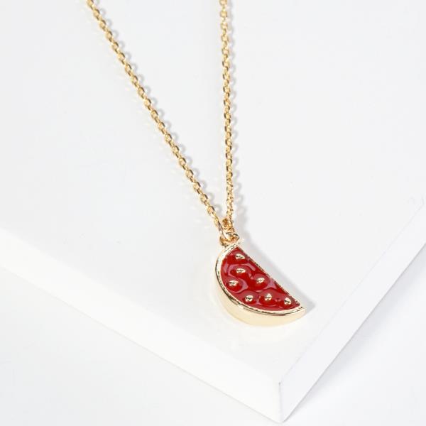 18K GOLD RHODIUM DIPPED SLICE OF SUMMER WATERMELON NECKLACE