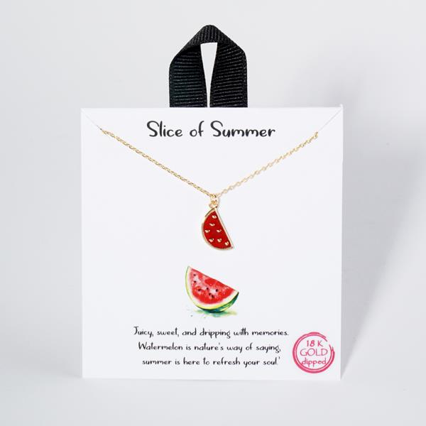 18K GOLD RHODIUM DIPPED SLICE OF SUMMER WATERMELON NECKLACE