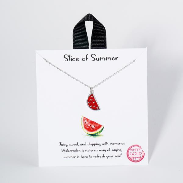18K GOLD RHODIUM DIPPED SLICE OF SUMMER WATERMELON NECKLACE