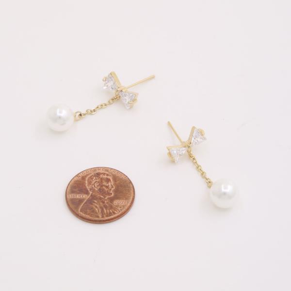 SODAJO BRASS GOLD DIPPED CZ RIBBON PEARL EARRING