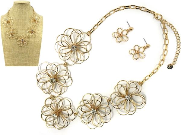 FLOWER METAL NECKLACE EARRING SET