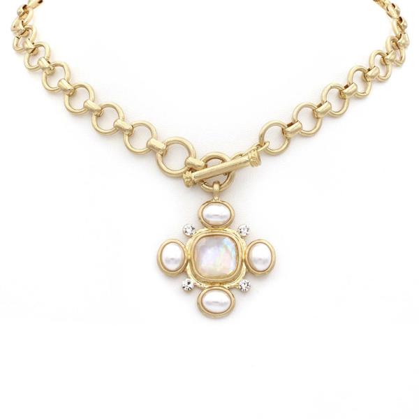 METAL PEARL CROSS PENDANT NECKLACE