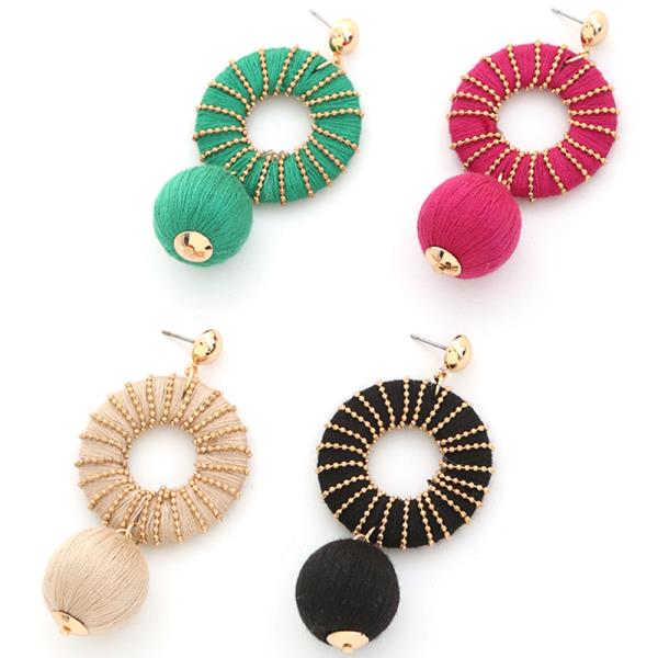 THREAD WRAPPING ROUND BALL DANGLE EARRING