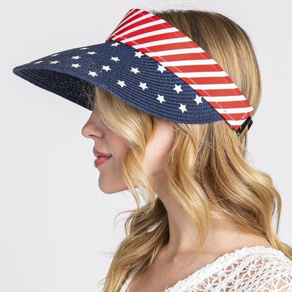 AMERICAN FLAG ROLL UP SUN VISOR WITH ADJUSTABLE ELASTIC BAND