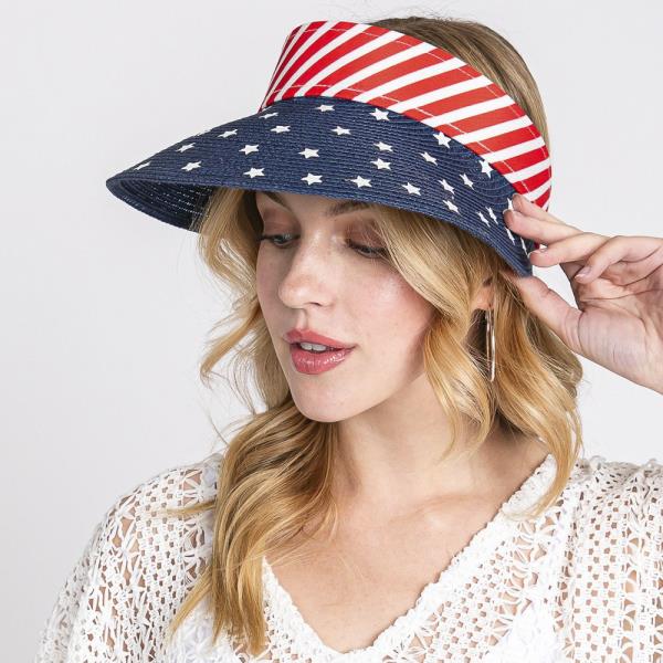 AMERICAN FLAG ROLL UP SUN VISOR WITH ADJUSTABLE ELASTIC BAND