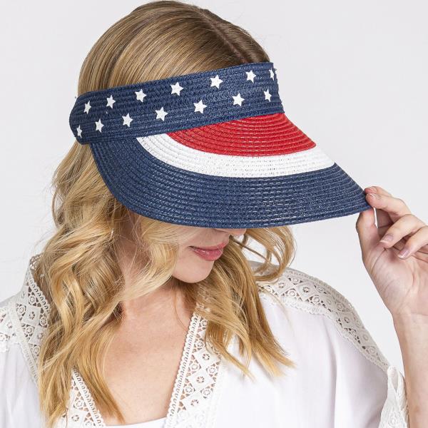 AMERICAN FLAG ROLL UP SUN VISOR WITH ADJUSTABLE ELASTIC BAND