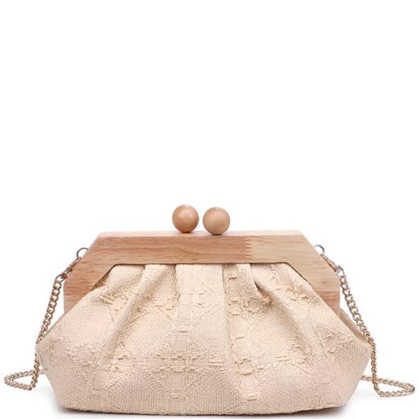TEXTURED PATTERN WOODEN ELANOR CLUTCH BAG