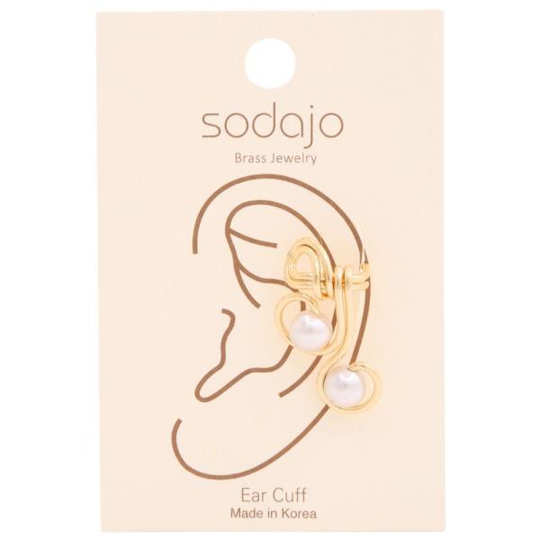 SODAJO BRASS METAL PEARL EAR CUFF EARRING