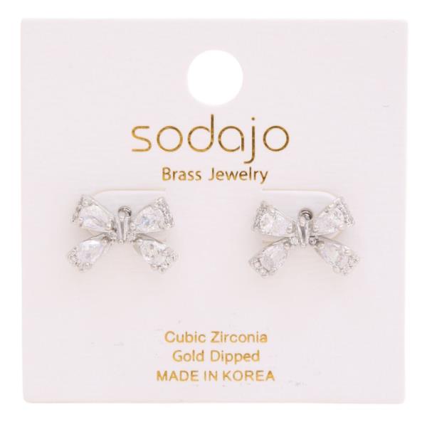 SODAJO GOLD DIPPED CZ RIBBON BOW POST EARRING