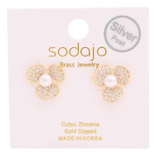 SODAJO GOLD DIPPED CZ FLOWER POST EARRING