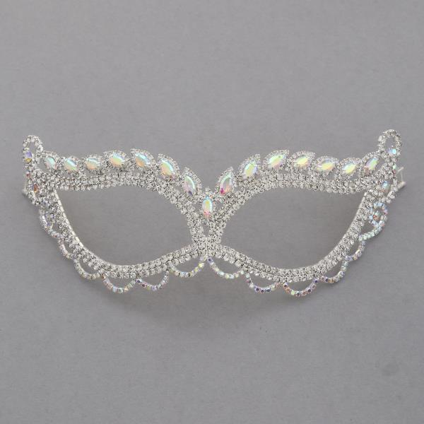 RHINESTONE MASQUERADE MASK WITH BLACK TIE RIBBON