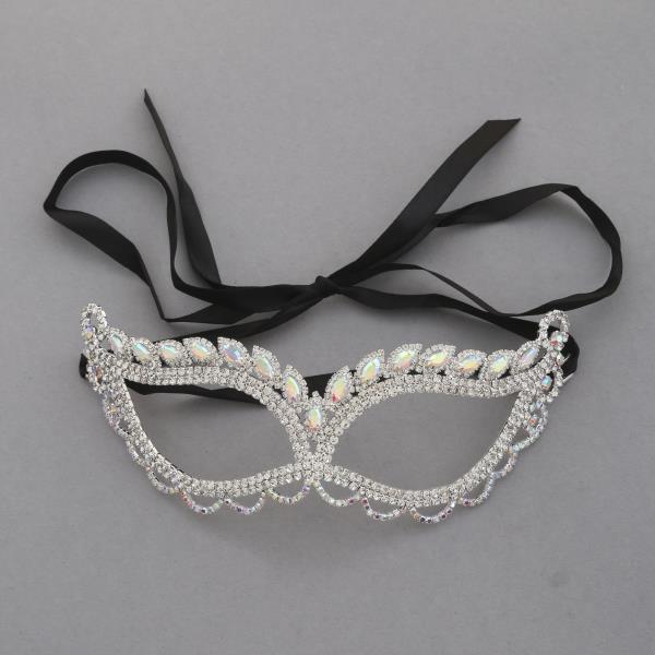 RHINESTONE MASQUERADE MASK WITH BLACK TIE RIBBON