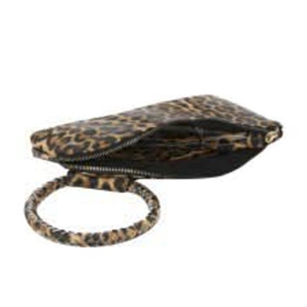 LEOPARD CUFF HANDLE TASSEL CLUTCH BAG