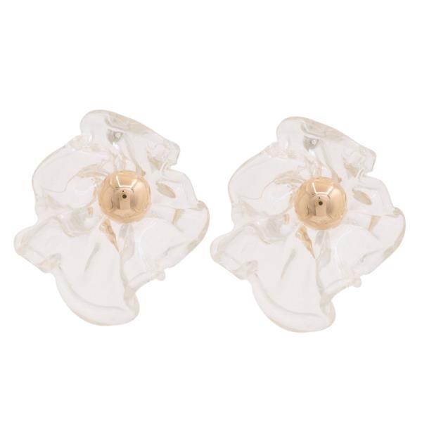 WIDE CLEAR FLOWER POST EARRING