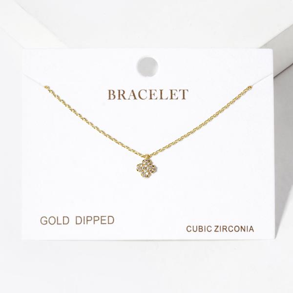 GOLD DIPPED CZ CLOVER PENDANT NECKLACE