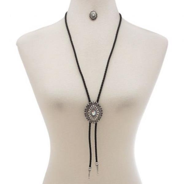 WESTERN STYLE RHINESTONE ADJUSTABLE Y LONG NECKLACE EARRING SET