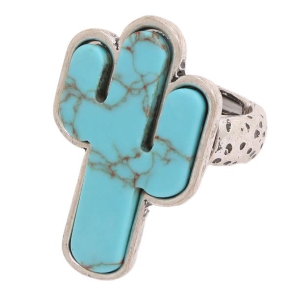 WESTERN STYLE CACTUS STONE WIDE RING