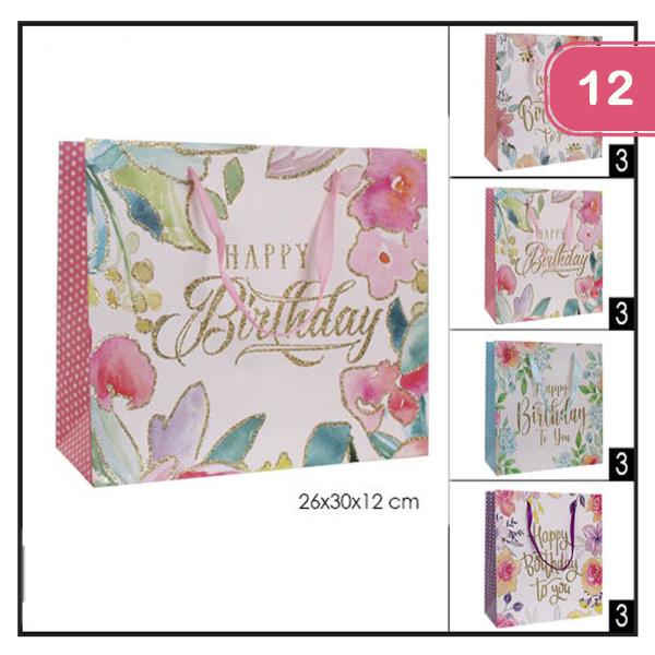 FLORAL HAPPY BIRTHDAY LARGE SIZE GIFT BAG (12 UNITS)